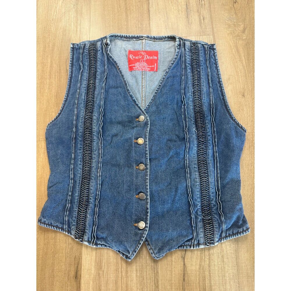 Vintage 90s Rustic Denim Womens Large L Blue Denim Vest 100% Cotton